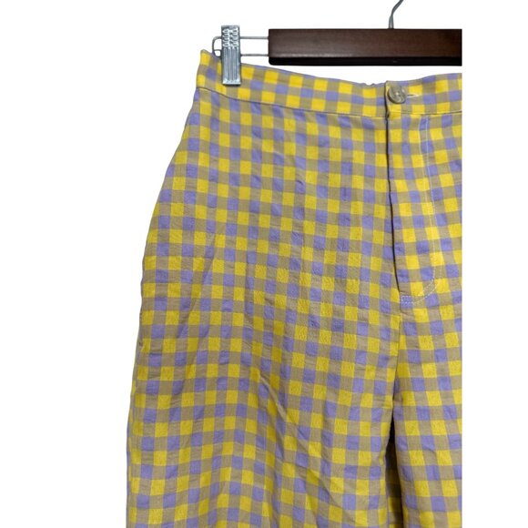Anthropologie Find Me Now Gingham Wide Leg Pants Women Small Yellow Purpe Dainty - Picture 14 of 16